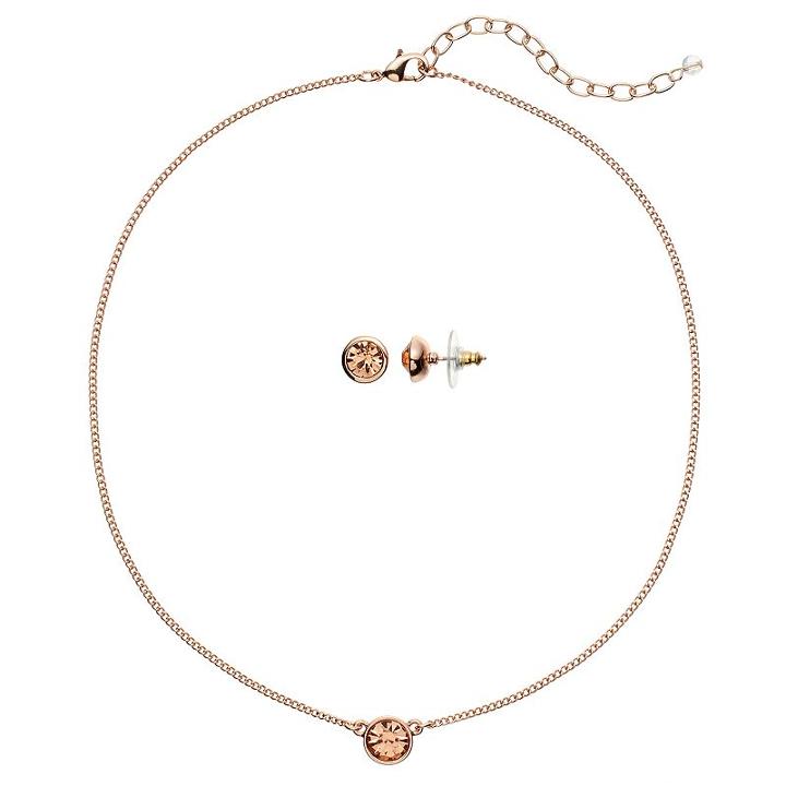 Napier Simulated Crystal Necklace & Stud Earring Set, Women's, Pink