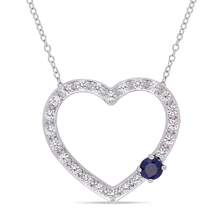Stella Grace Sterling Silver Lab-created Blue & White Sapphire Heart Pendant, Women's, Size: 17