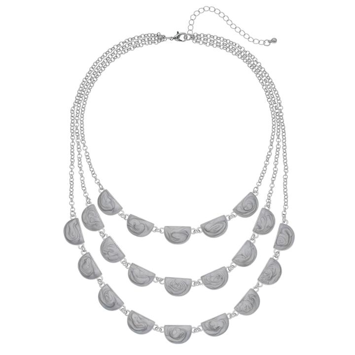 Gray Geometric Triple Row Necklace, Women's, Grey