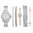 Vivani Women's Stainless Steel Watch & Crystal Bracelet Set, Size: Medium, Grey