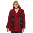 Plus Size Towne By London Fog Double-breasted Peacoat With Scarf, Women's, Size: 2xl, Med Red