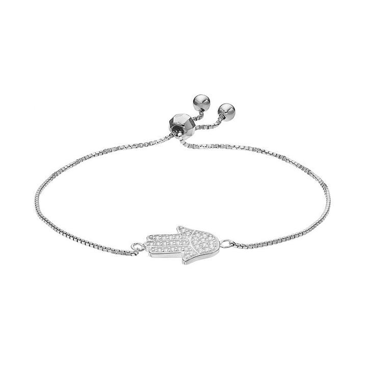 Sterling Silver Cubic Zirconia Hamsa Bolo Bracelet, Women's, Size: 7, White