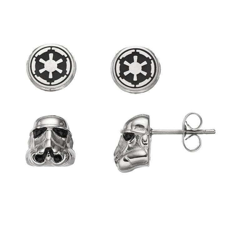 Star Wars Stainless Steel Imperial Symbol & Stormtrooper Stud Earring Set, Women's, Grey