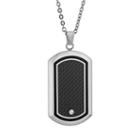 Lynx Cubic Zirconia Stainless Steel Two Tone Carbon Fiber Dog Tag Necklace - Men, Size: 22, Grey