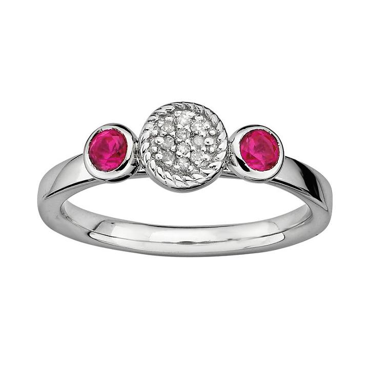 Stacks And Stones Sterling Sterling Silver Lab-created Ruby And Diamond Accent Stack Ring, Women's, Size: 6, Red