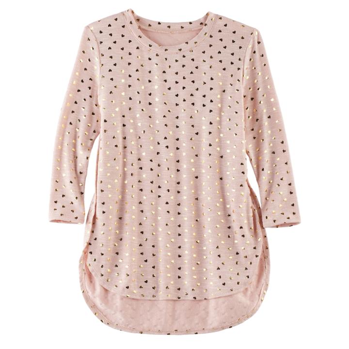 Girls 7-16 Fire, Love 3/4-length Sleeve Side Slit Tee, Size: Medium, Light Pink
