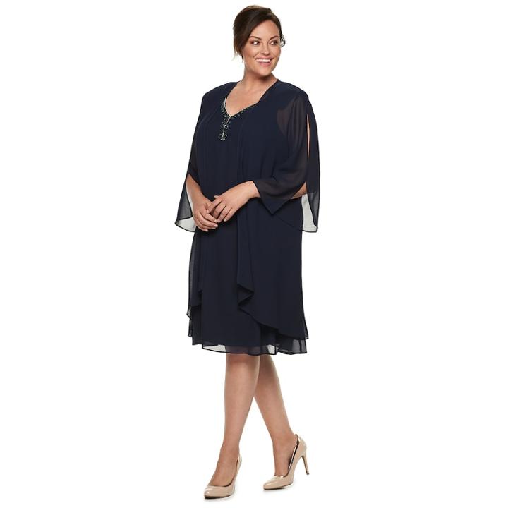 Plus Size Le Bos Chiffon Duster Jacket Dress, Women's, Size: 22 W, Blue (navy)