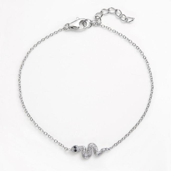Sophie Miller Sterling Silver Black And White Cubic Zirconia Snake Anklet, Women's, Size: 9.50