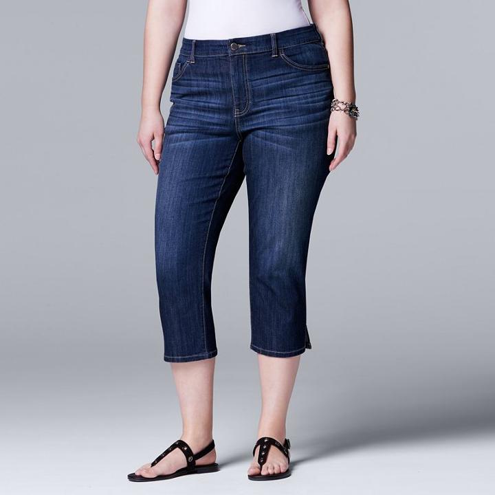 Plus Size Simply Vera Vera Wang Slit Jean Capris, Women's, Size: 18 W, Blue (navy)
