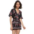 Juniors' Three Pink Hearts Printed Romper, Teens, Size: Medium, Grey (charcoal)
