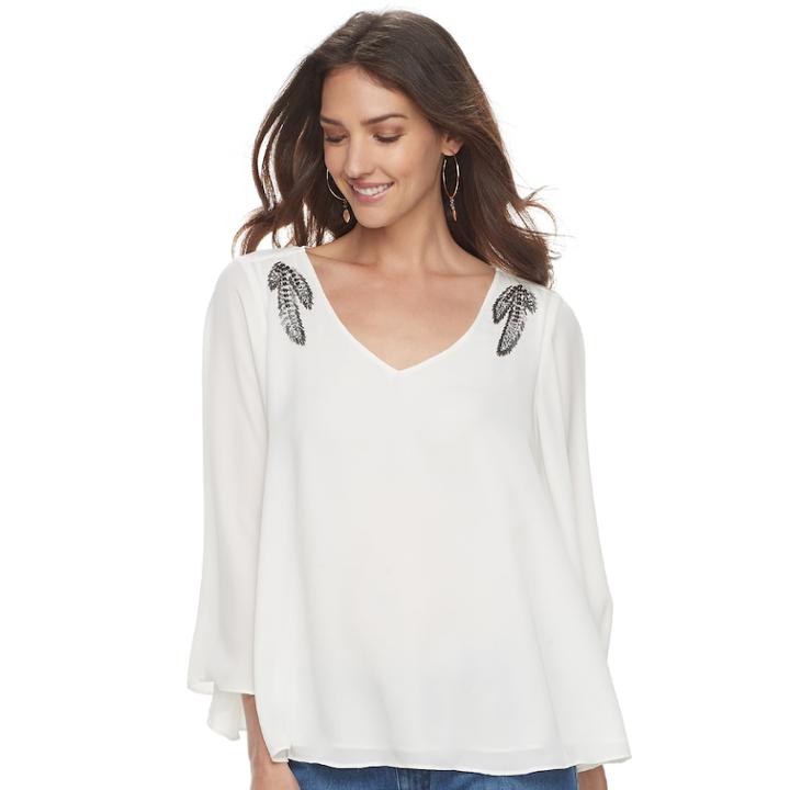 Women's Jennifer Lopez Embellished Feather Chiffon Top, Size: Small, White