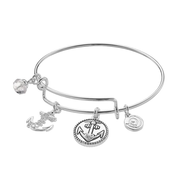 Love This Life Crystal Anchor Charm Bangle Bracelet, Women's, Silver