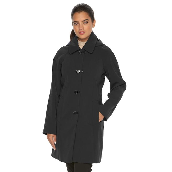 Women's Towne By London Fog Hooded Rain Jacket, Size: Large, Black