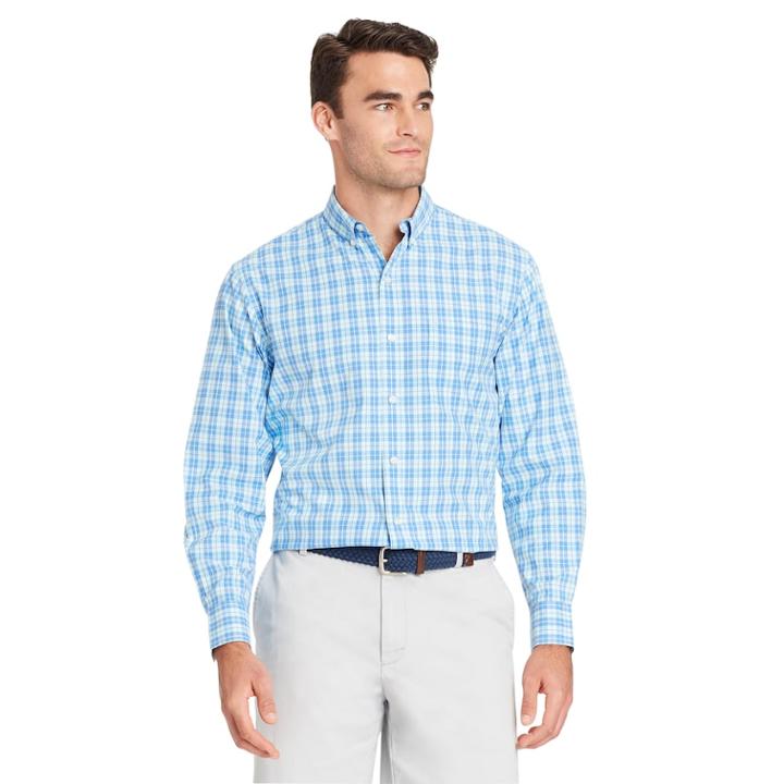 Men's Izod Coolfx Classic-fit Tattersall Plaid Moisture-wicking Button-down Shirt, Size: Large, Blue