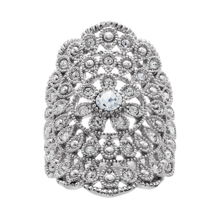 Brilliance Flower Scalloped Ring With Swarovski Crystals, Women's, Size: 9, White