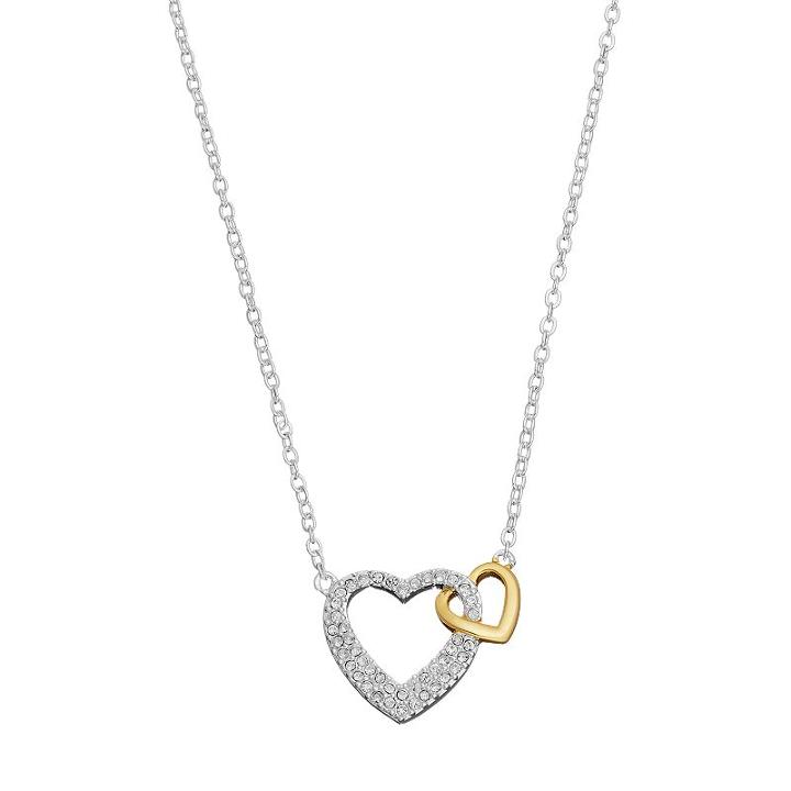 Silver Expressions By Larocks Two Tone Crystal Heart Necklace, Women's, Grey