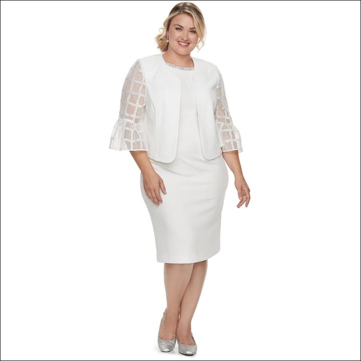 Plus Size Maya Brooke Embellished Sheath Dress & Lace Jacket Set, Women's, Size: 24 W, White