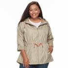 Plus Size D.e.t.a.i.l.s Hooded Roll-tab Packable Anorak Jacket, Women's, Size: 2xl, Lt Brown