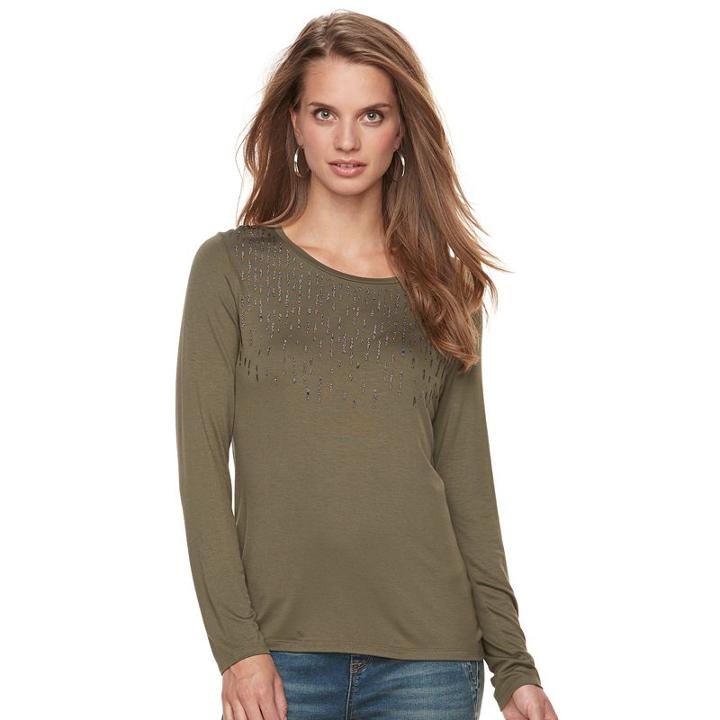 Petite Apt. 9&reg; Embellished Tee, Women's, Size: S Petite, Green