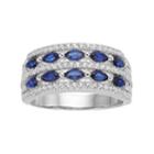 Sterling Silver Lab-created Blue & White Sapphire Multi Row Ring, Women's, Size: 6