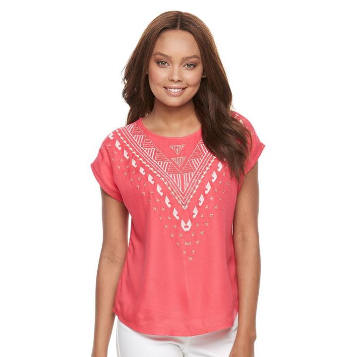 Petite Apt. 9&reg; Embellished Bar Back Tee, Women's, Size: L Petite, Med Pink