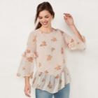 Women's Lc Lauren Conrad Floral Ruffle Tiered Top, Size: Xs, Med Pink