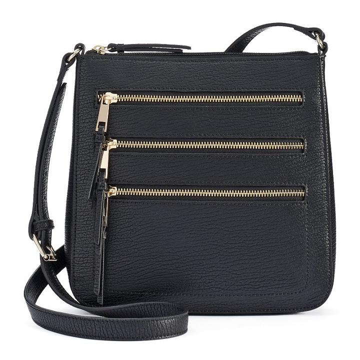 Apt. 9&reg; Robin Triple Zipper Crossbody Bag, Women's, Black