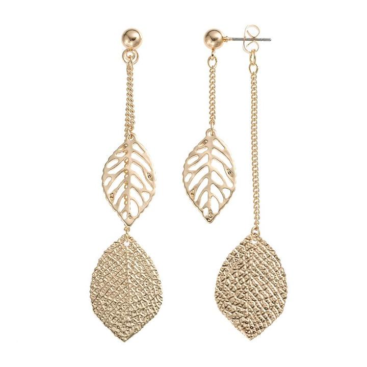 Apt. 9&reg; Double Leaf Drop Front Back Earrings, Women's, Gold