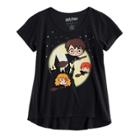 Girls 7-16 Harry Potter, Hermione & Ron Weasley Castle Flight High-low Glitter Graphic Tee, Size: Medium, Black