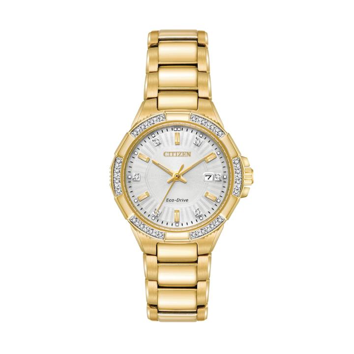 Citizen Eco-drive Women's Riva Diamond Stainless Steel Watch - Ew2462-51a, Size: Small, Yellow