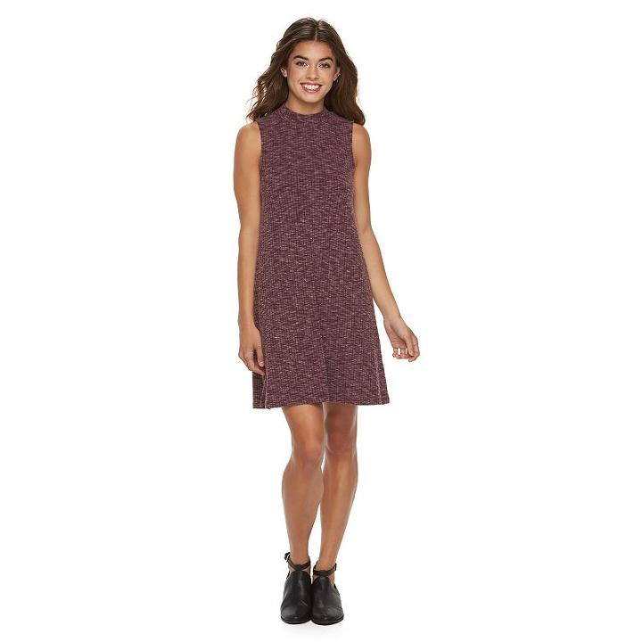 Juniors' Almost Famous Ribbed Mockneck Swing Dress, Girl's, Size: Medium, Drk Purple