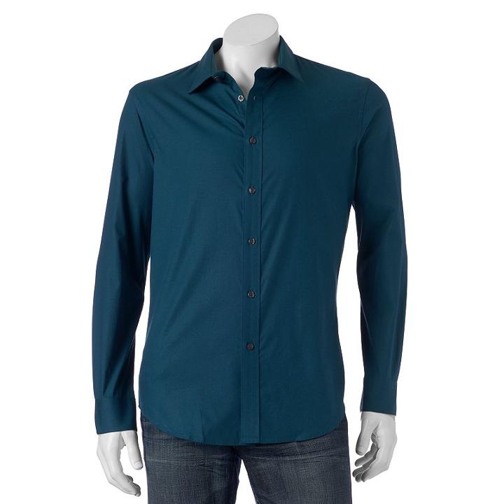 Men's Apt. 9&reg; Slim-fit Stretch End-on-end Button-down Shirt, Size: Xlg Slim, Dark Blue