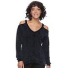 Juniors' Candie's&reg; Velvet Cold-shoulder Sweater, Teens, Size: Large, Dark Blue