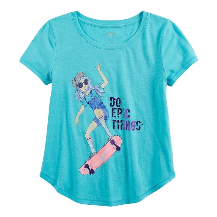 Girls 7-16 & Plus Size So&reg; Curve Hem Shiny Graphic Tee, Size: 12, Med Blue
