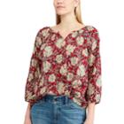 Women's Chaps Floral Peasant Top, Size: Xl, Red