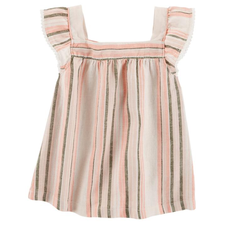 Girls 4-8 Carter's Linen Stripe Flutter Sleeve Tee, Size: 8, Blue (wash)