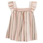 Girls 4-8 Carter's Linen Stripe Flutter Sleeve Tee, Size: 8, Blue (wash)