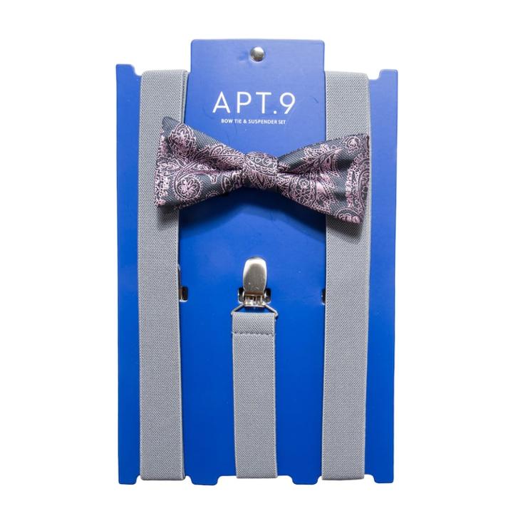 Men's Apt. 9&reg; Tonal-striped Pre-tied Bow Tie & Suspenders Set, Dark Pink