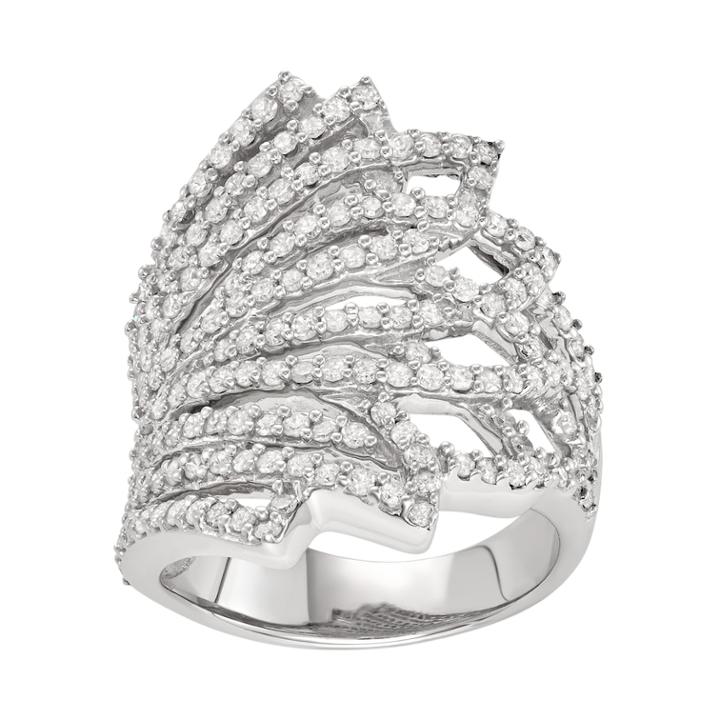 Sterling Silver 1 1/2 Carat T.w. Diamond Fan Ring, Women's, Size: 8, White