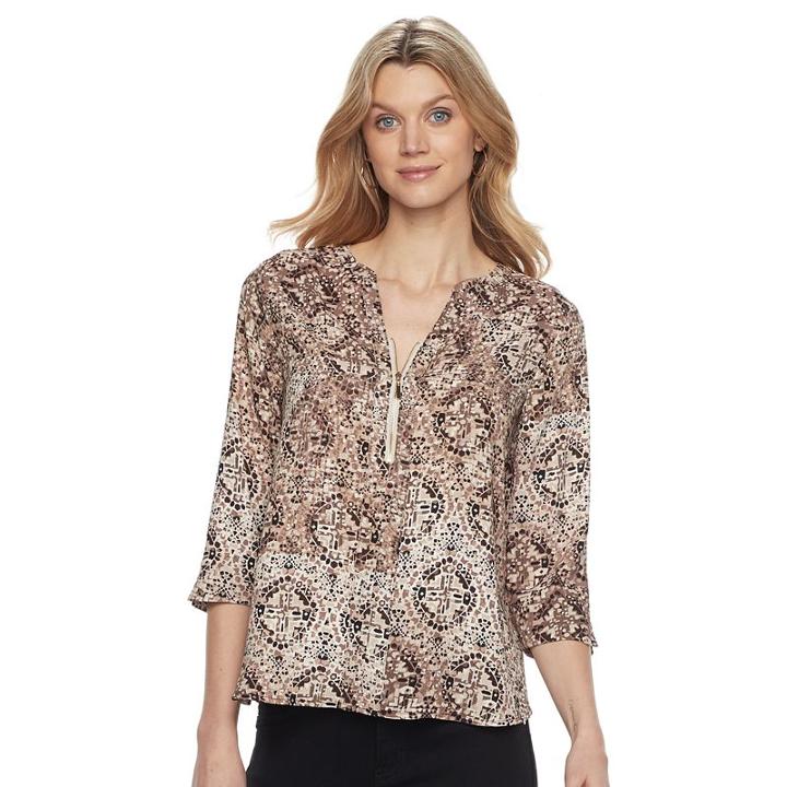 Women's Dana Buchman Zip-front Blouse, Size: Medium, Med Beige
