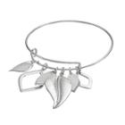 Glittery Textured Leaf Charm Adjustable Bangle Bracelet, Women's, Silver