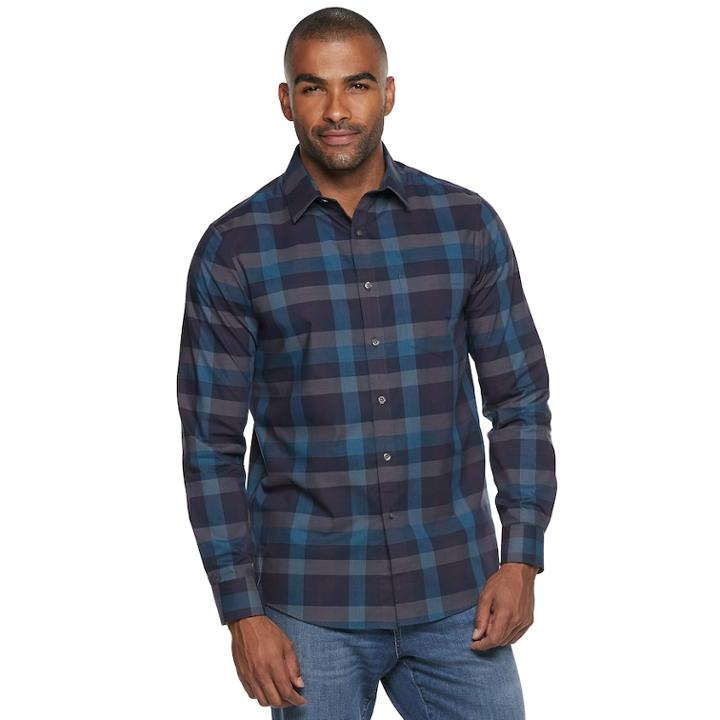Men's Apt. 9&reg; Stretch No-iron Woven Button-down Shirt, Size: Xl, Dark Blue