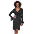 Women's Suite 7 Bell-sleeve Faux Wrap Dress, Size: 16, Black