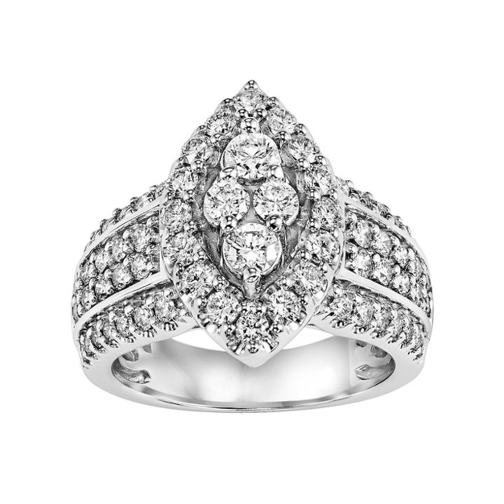 Lovemark Certified Diamond Halo Marquise Engagement Ring In 10k White Gold (1 1/2 Carat T.w.), Women's, Size: 8