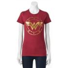 Juniors' Dc Comics Wonder Woman Metallic Logo Graphic Tee, Girl's, Size: Medium, Dark Red