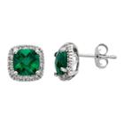 Lab-created Emerald & 1/6 Carat T.w. Diamond 10k White Gold Halo Button Stud Earrings, Women's, Green