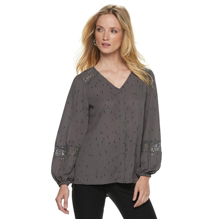 Women's Apt. 9&reg; Lace Yoke Blouse, Size: Medium, Dark Grey
