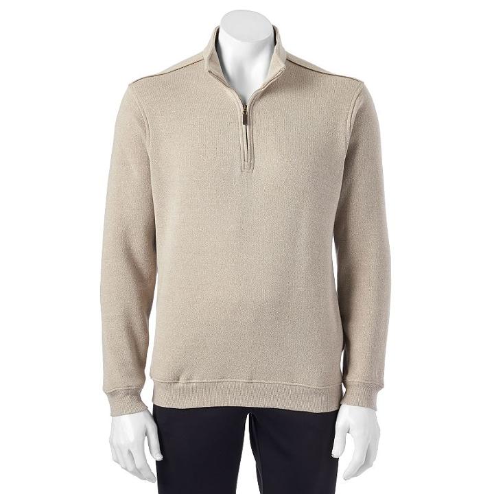 Men's Grand Slam Classic-fit Quarter-zip Golf Pullover, Size: Large, Dark Beige