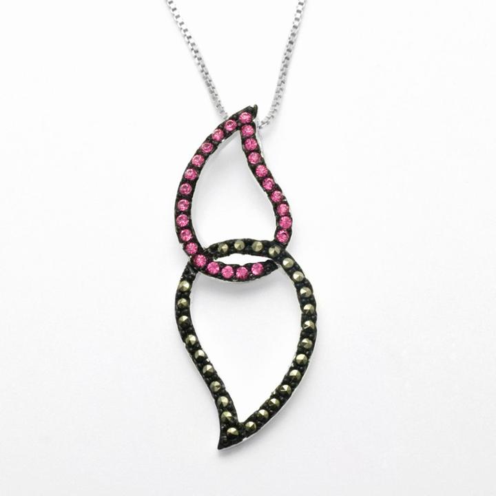 Silver Plated Crystal And Marcasite Leaf Pendant, Women's, Size: 18, Pink
