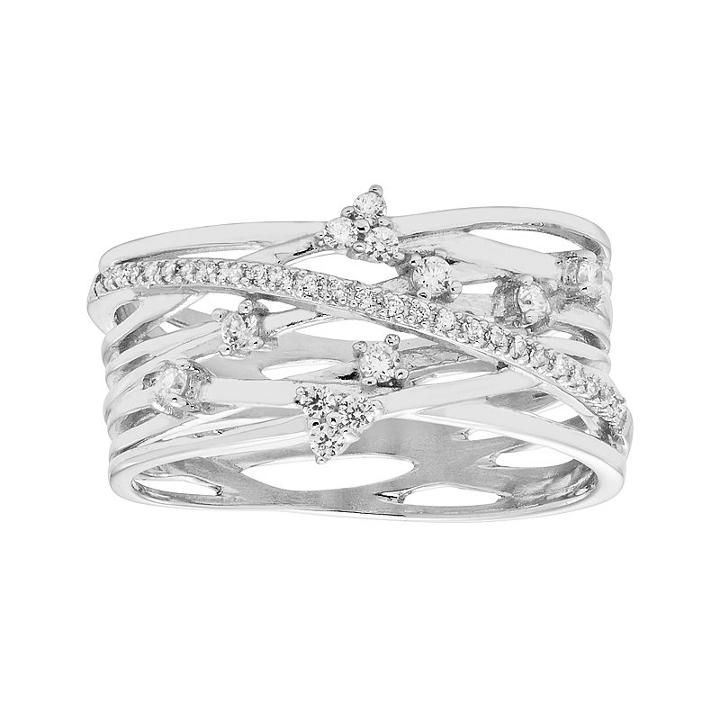 Diamond Splendor Sterling Silver Cubic Zirconia Crisscross Multi Row Ring, Women's, Size: 8, White